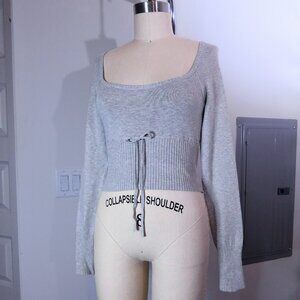 Kimchi Blue Gray Scoop Neck Cropped Ribbed Sweater Top Size M